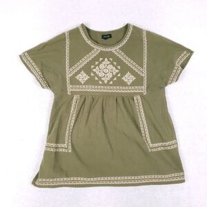 ROOLEE Boho Embroidered Cotton Top Size L Olive